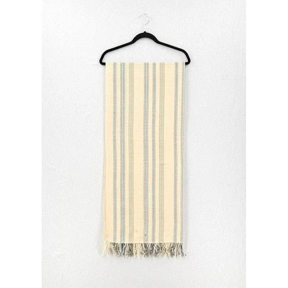 ESCUDO 100% Pima Cotton Handmade in Peru Scarf Cream Blue Stripe Fringe - Picture 4 of 14